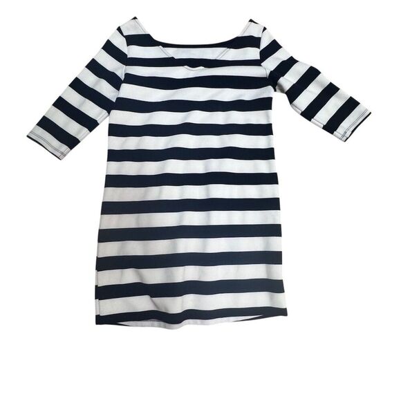 GUC Women's Navy White Striped Shift Dress 3/4 Sleeve - Picture 2 of 4